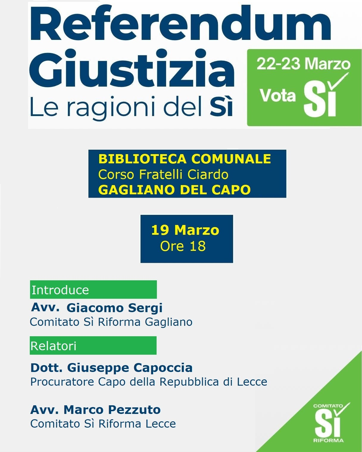 Referendum sulla Giustizia. Le ragioni del SI’ a Gagliano